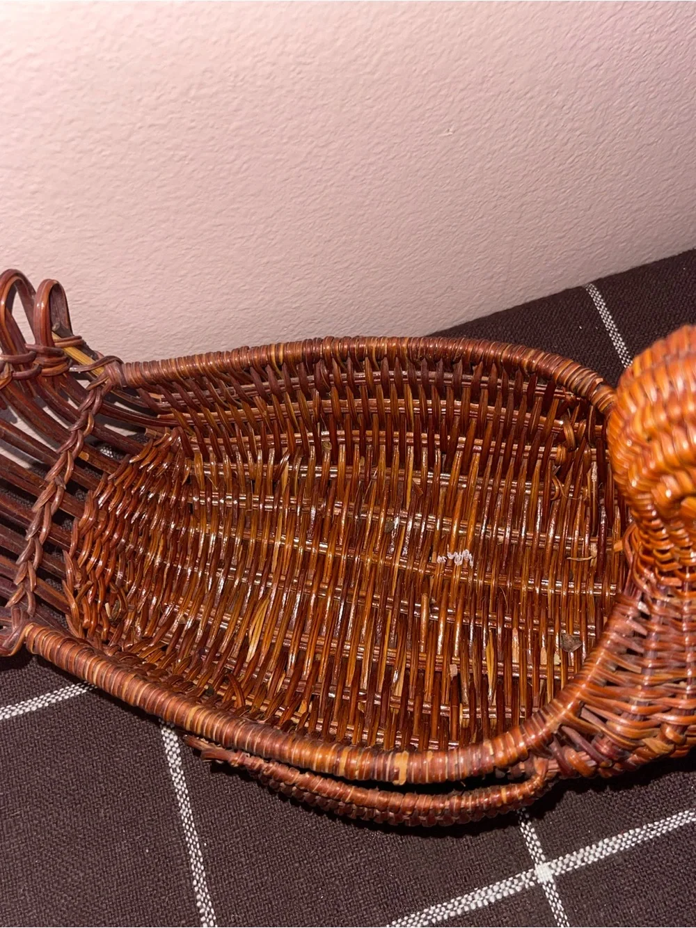 Turkey Wicker Basket Dark Wicker Bread Basket Thanksgiving Planter Centerpiece